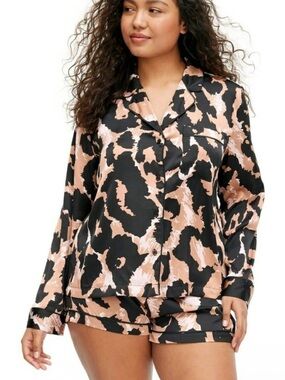 Diane von Furstenberg for Target 2 Piece Satin PJ Set, Large, Black Tan Print